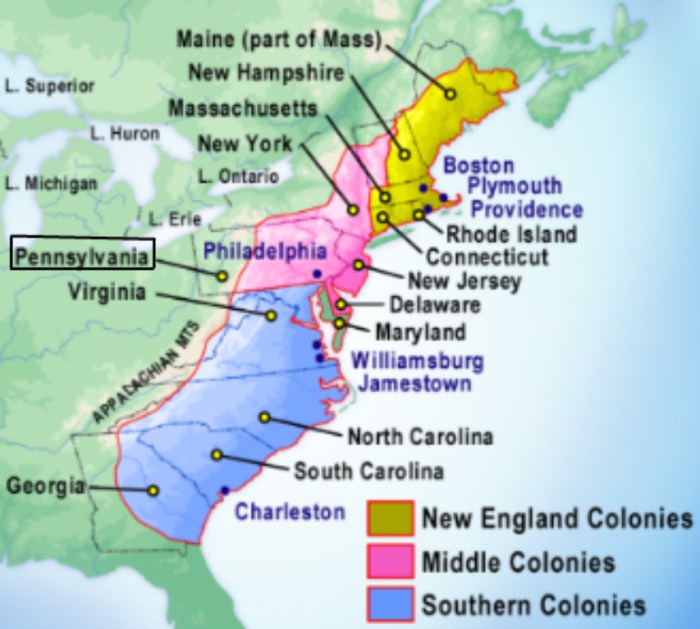 Map of the 13 colonies with capitals