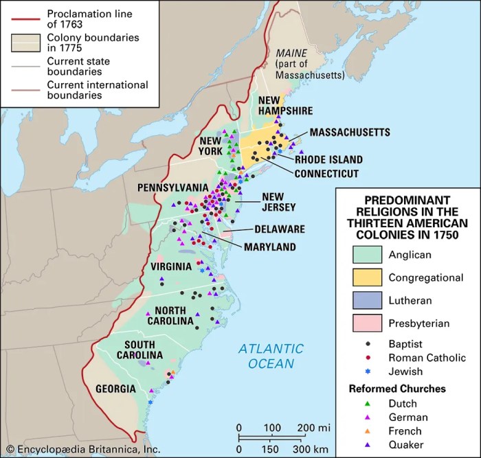 Map of the 13 colonies with capitals