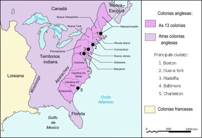 Map of the 13 colonies with capitals